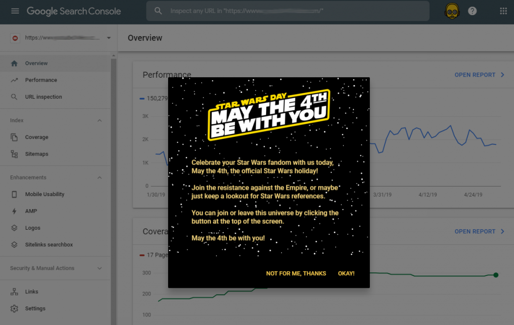 Toggle Star war Mode on Google Webmaster